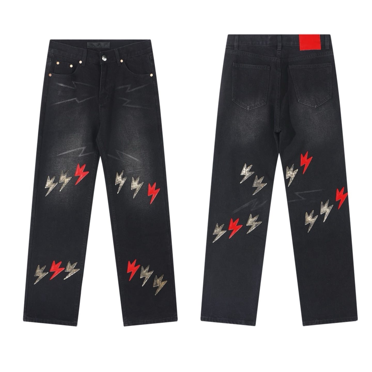 Lightning Bolt Flare Denim — Black/Red